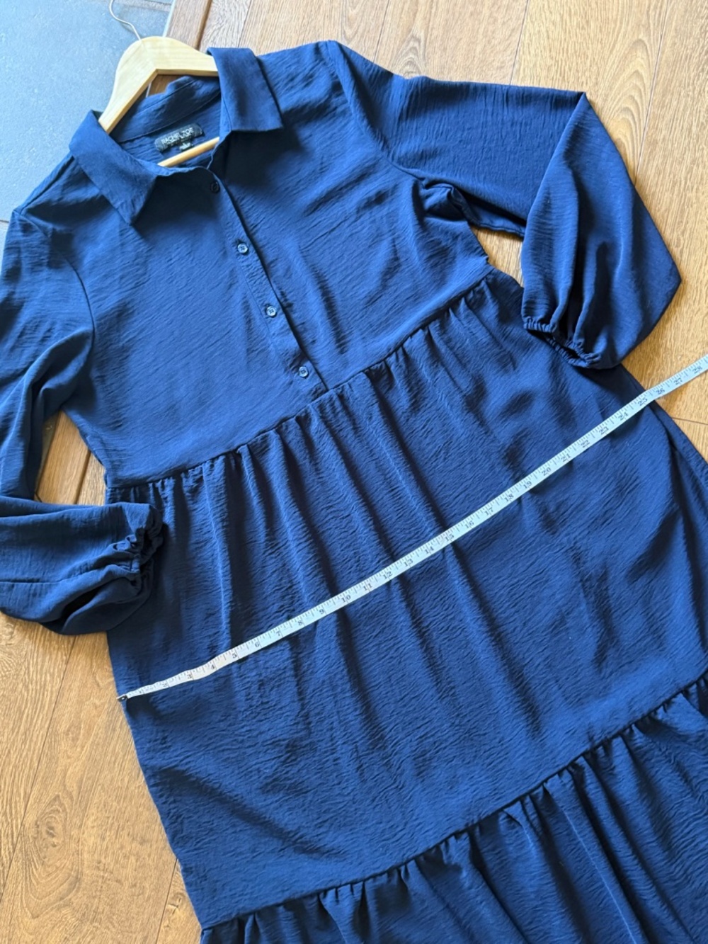 Rachel Zoe Midi Dress Tiered Skirt Navy Blue Long Sleeve Button Bodice Relaxed - Picture 14 of 16
